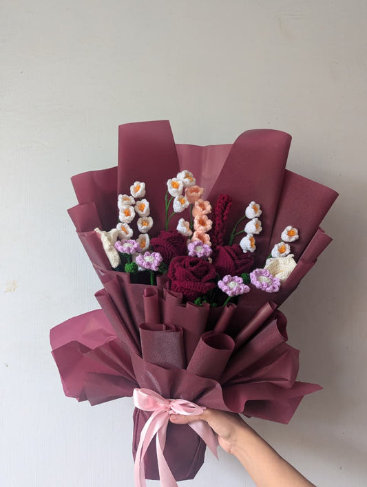 Plum Rose Crochet Romance Bouquet