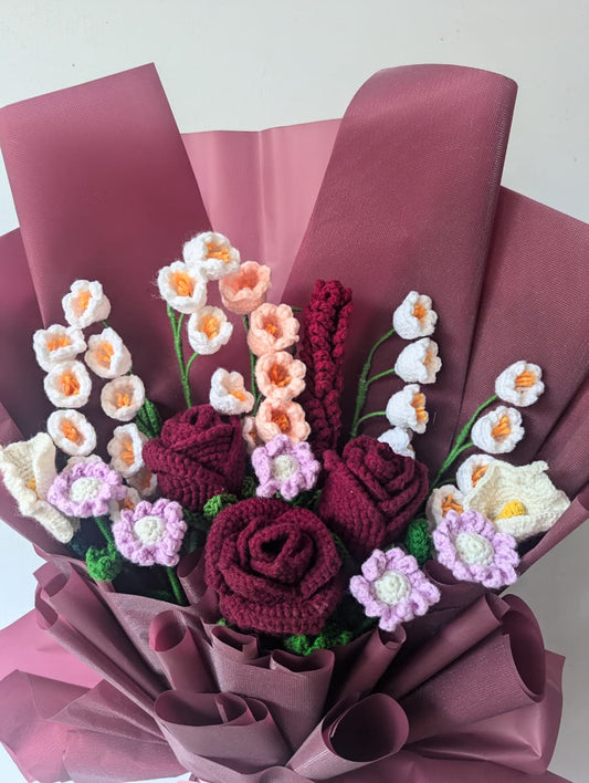 Plum Rose Crochet Romance Bouquet